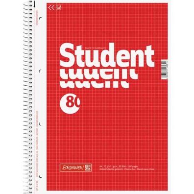 Brunnen Collegeblock Student A4 Lin28 kariert rot - 80 Blatt