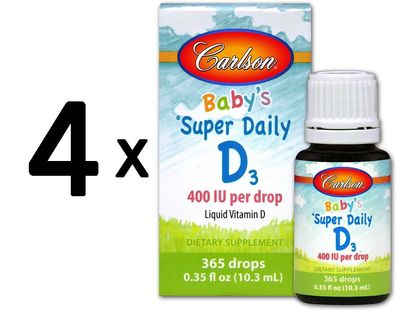 4 x Baby's Super Daily D3, 400 IU - 10 ml.