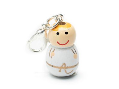 Engel Baby Glückspüppchen Charm Miniblings Anhänger Geburt Püppchen Holz weiß
