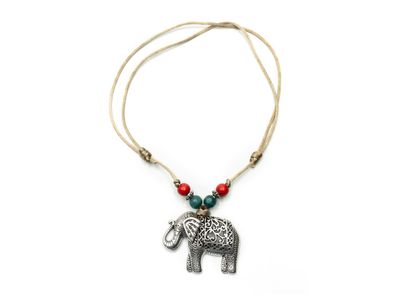 Elefant Kette Miniblings Anhänger Halskette Kordel Handarbeit Hippie Boho Perlen