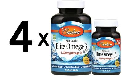 4 x Elite Omega-3 Gems, 1600mg Natural Lemon - 90 + 30 softgels