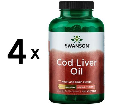 4 x Cod Liver Oil, 700mg Double-Strength - 250 softgels