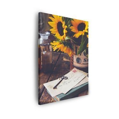 CANVAS Leinwandbilder Bilder Botanik Sonnenblumen Buchstaben Schlüssel