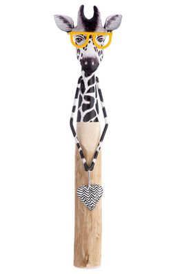 Holz/ Metall Giraffe "Lawrence" mit gelber Brille, Höhe 50cm, von Gilde