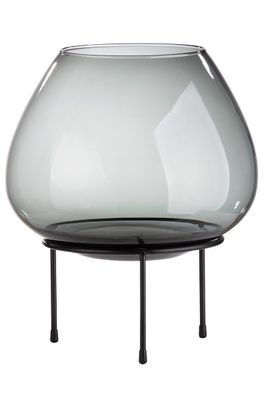 Windlicht / Vase "Vitu" mit Standfuß, Glas und Metall, anthrazit und schwarz,