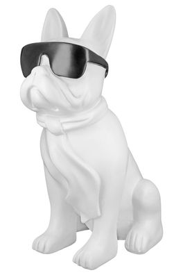 Poly Mops "Cool Dog" mit Brille, sitzend, Höhe 35cm, weiß / Schwarz, von Gilde