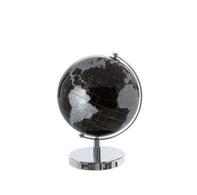 Dekoaufsteller Globus, Kunststoff, schwarz und silberfarben, 20x20x28cm, von Gilde