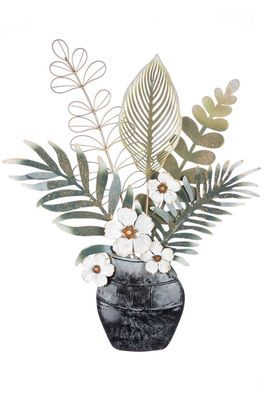 Einzigartige Wandgestaltung: Gilde Metall Wandrelief "Vase mit Blumen"