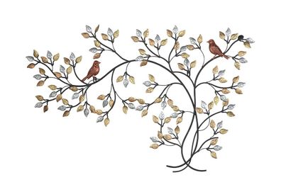 Metall Wandrelief Baum mit Vögel, 2x110x80cm, von Gilde