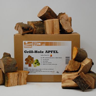 Grillholz Apfel 3,5Kg - von Landree® - für Holzkohlegrills, Kugelgrills und Smoker