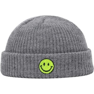Dunkelgraue SMILEY Docker Beanie Mütze - Mützen Beanies Hüte Caps Snapbacks Hats