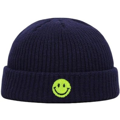 Dunkelblaue SMILEY Docker Beanie Mütze - Mützen Beanies Hüte Caps Snapbacks Hats