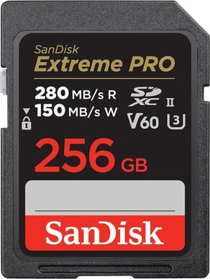 SanDisk Extreme PRO SDXC UHS-II Speicherkarte V60 256 GB (280 MB/ s, 6K, 4K UHD)