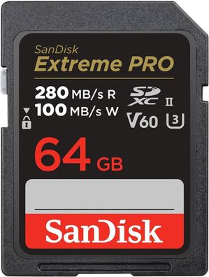 SanDisk Extreme PRO SDXC UHS-II Speicherkarte V60 64 GB (280 MB/ s, 6K, 4K UHD)