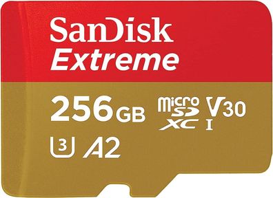 SanDisk Extreme microSDXC UHS-I Speicherkarte 256 GB + Adapter V30, U3, 190 MB/ s
