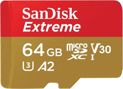 SanDisk Extreme microSDXC UHS-I Speicherkarte 64 GB + Adapter (V30, U3, 170 MB/ s