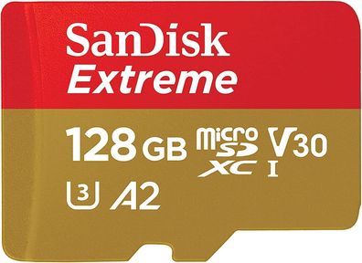 SanDisk Extreme microSDXC UHS-I Speicherkarte 128 GB + Adapter V30, U3, 190 MB/ s