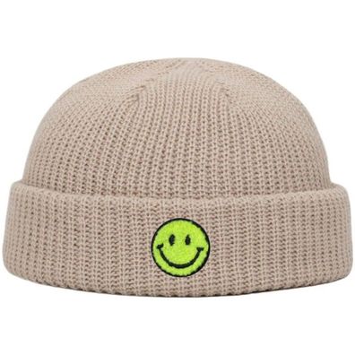 Beige SMILEY Docker Beanie Mütze - Mützen Beanies Hüte Caps Snapbacks Hats