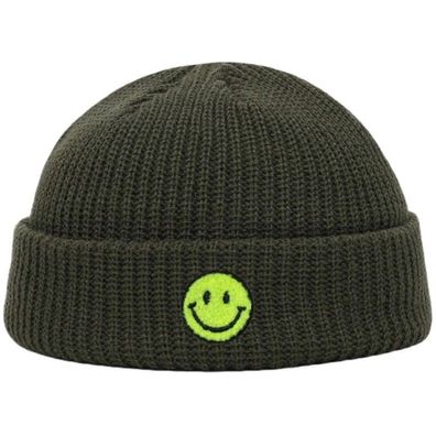 Olivgrüne SMILEY Docker Beanie Mütze - Mützen Beanies Hüte Caps Snapbacks Hats