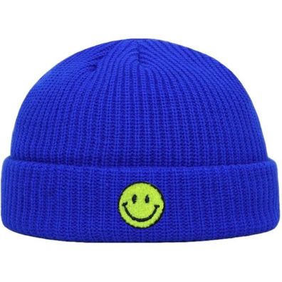 Royal Blaue SMILEY Docker Beanie Mütze - Mützen Beanies Hüte Caps Snapbacks Hats