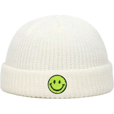Cremeweiße SMILEY Docker Beanie Mütze - Mützen Beanies Hüte Caps Snapbacks Hats