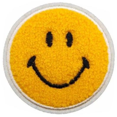 Gelbe SMILEY Aufnähe Ø 7,9 cm Gewebter 3D-Chenille Patch Aufnäher Sticker Aufkleber