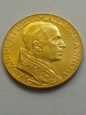 100 Lire 1943 Vatikan Papst Pius XII. Gold st. - nur 1000 Stück geprägt - sehr Rar