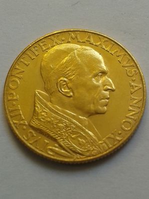 100 Lire 1949 Vatikan Papst Pius XII. bfr-st. - 5,2g Gold - sehr Rar