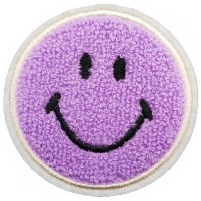 Violette SMILEY Aufnähe Ø 7,9cm Gewebter 3D-Chenille Patch Aufnäher Sticker Aufkleber