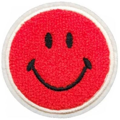 Rote SMILEY Aufnähe Ø 7,9cm Gewebter 3D-Chenille Patch Aufnäher Sticker Aufkleber
