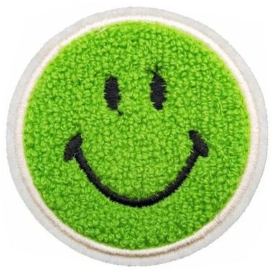 Grüne SMILEY Aufnähe Ø 7,9cm Gewebter 3D-Chenille Patch Aufnäher Sticker Aufkleber