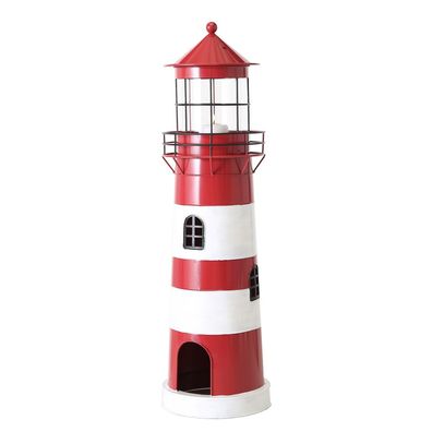 Laterne Leuchtturm rot weiß aus Metall Windlicht maritim Strandhaus Deko - GROSS