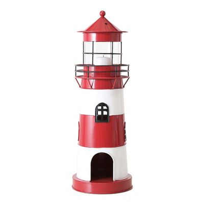 Laterne Leuchtturm rot weiß aus Metall Windlicht maritim Strandhaus Deko - KLEIN