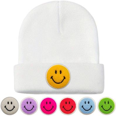 TOP HIT - Weiße SMILEY Mütze mit Wünsch Smiley Hochwertige Caps Hüte Beanies