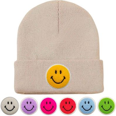 TOP HIT - Beige SMILEY Mütze mit Wünsch Smiley Hochwertige Caps Hüte Beanies