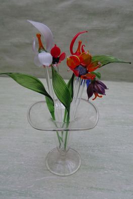 ALT: Bowle Cocktail Spieße Gabeln Picker Ständer Glas Lauscha Blumenvase Blumenstrauß