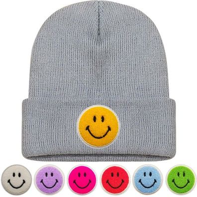 TOP HIT - Graue SMILEY Mütze mit Wünsch Smiley Hochwertige Caps Hüte Beanies