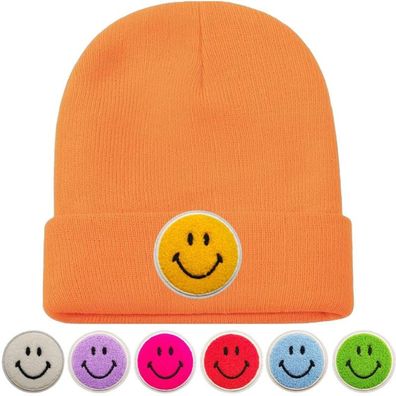 TOP HIT - Orange SMILEY Mütze mit Wünsch Smiley Hochwertige Caps Hüte Beanies