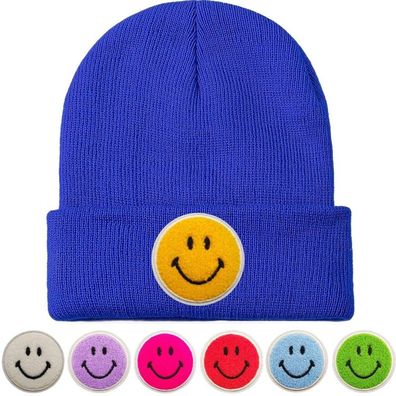 TOP HIT - Royalblaue SMILEY Mütze mit Wünsch Smiley Hochwertige Caps Hüte Beanies