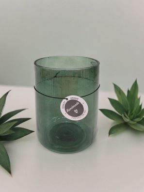 Kerzenhalter Windlicht aus Glas in Grün Ø 10,5cm x H 15,5cm - Teelichthalter