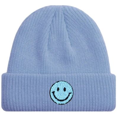 Babyblaue SMILEY Kurze Mütze Trendige-Pastellfarben - Mützen Beanies Hüte Caps Hats