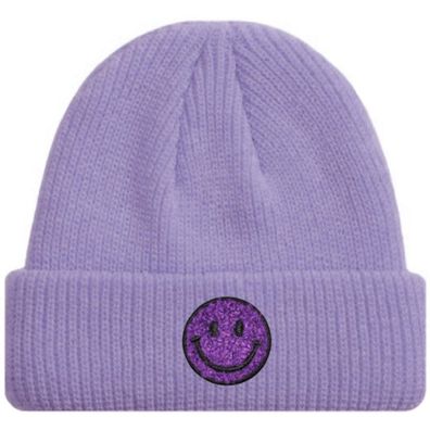 Lila SMILEY Kurze Mütze Trendige-Pastellfarben - Mützen Beanies Hüte Caps Hats