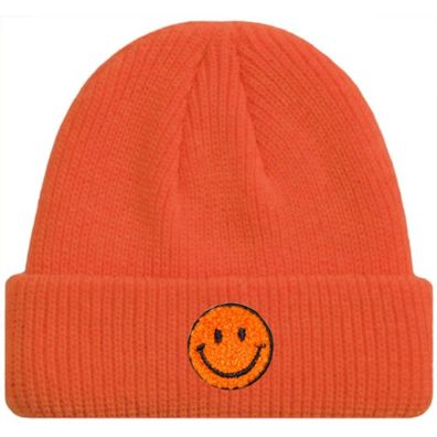 Neonorange SMILEY Kurze Mütze Trendige-Pastellfarben - Mützen Beanies Hüte Caps Hats