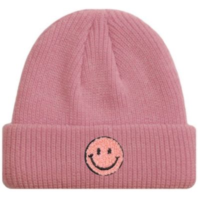 Pinke SMILEY Kurze Mütze Trendige-Pastellfarben - Mützen Beanies Hüte Caps Hats