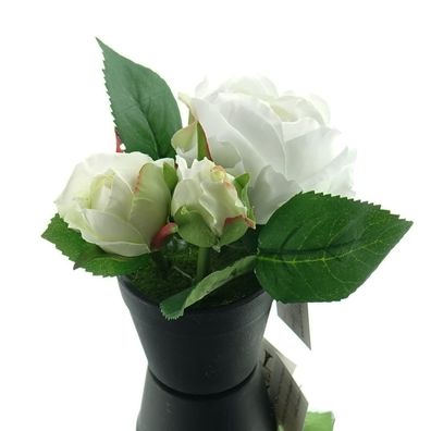 GASPER Rosen Weiß im schwarzem Mini-Topf 14 cm hoch - Kunstpflanzen