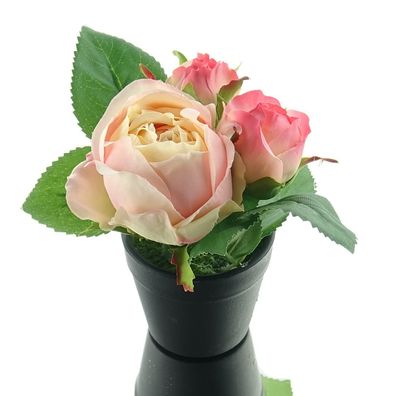 GASPER Rosen Rosa im schwarzen Mini-Topf 14 cm hoch - Kunstpflanzen