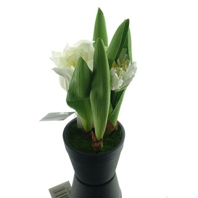 GASPER Tulpen Weiß im schwarzen Mini-Topf 19 cm hoch - Kunstpflanzen