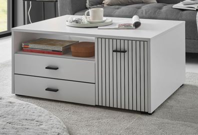 Couchtisch Wohnzimmer Tisch weiß matt Stauraum Soft-Close Beistelltisch Merced 90 cm