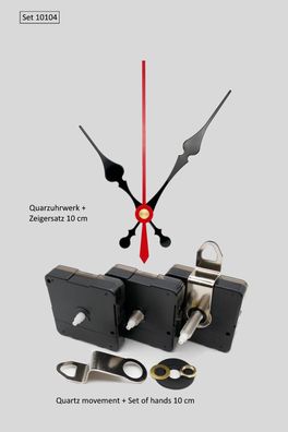 lautloses Quarz Uhrwerk mit Zeigersatz 10 cm Alu Uhrzeiger schwarz Wanduhr leise