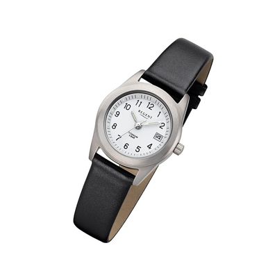 Regent Leder Damen Uhr F-660 Analoge Armband-Uhr schwarz Titan-Uhr URF660